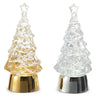 Lighted glitter water tree set, Raz, 2 Asst, 5in, clear glass trees with gold and silver bases