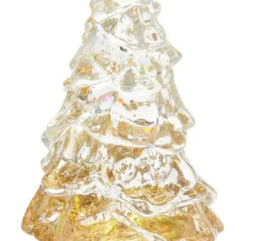 Lighted Glitter Water Tree 5-inch, two-piece set with star toppers and iridescent glass on gold and silver bases by Raz