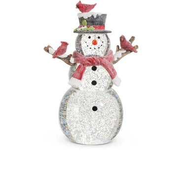 Raz lighted snowman with silver swirling glitter, 12-inch holiday figurine with red scarf