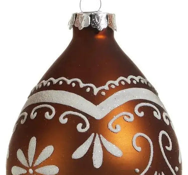Ornate Gingerbread Ornament set (3 Asst) 4 in, Raz brand, brown with white icing patterns, silver hanging caps