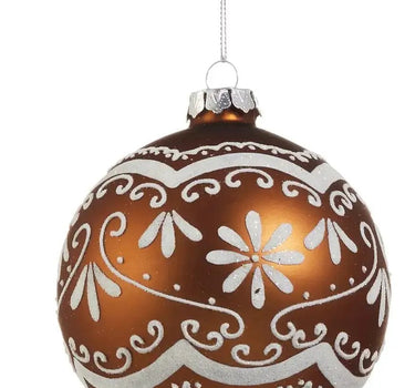Ornate Gingerbread Ornament set of 3, 4-inch brown ornaments with white icing swirls