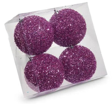 RAZ Box of Purple Glitter Ornaments 4" - Holiday Ornaments Merchandise