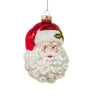 Santa head ornament 4-inch, red hat with white fur trim, glittery white beard, gold hanging string.