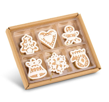 Mini gingerbread ornaments, 6 assorted designs, 2-inch size, Raz brand holiday ornaments
