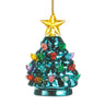 Metallic blue tree lit ornament, 4.5in, with multicolored lights and a gold star topper.