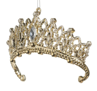 Gold-tone metal tiara ornament with crystal accents, 5.25L x 4H.