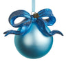 Blue Bow Ball Ornament 5.5 in by Raz, blue ornament with glittery ribbon bow