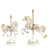 Carousel Horse Figurine (2 Sizes) Raz merchandise; two white horses with gold detailing on decorative posts.