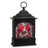 Raz Cardinal stained-glass lighted water lantern, black metal frame with red cardinal panels, 11-inch