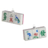 Mahjong Ornament set of 2, 4-inch Raz white ceramic tiles with dragon, peacock and lotus motifs; hanging loop