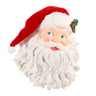 Jolly Santa Face Wall Art 18in by Raz, decorative Santa head with red hat, fluffy white beard, blue eyes, holly accent.
