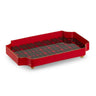 Tartan Plaid Trinket Tray by Raz, red exterior with gold trim and plaid interior, 7 in x 4.5 in.