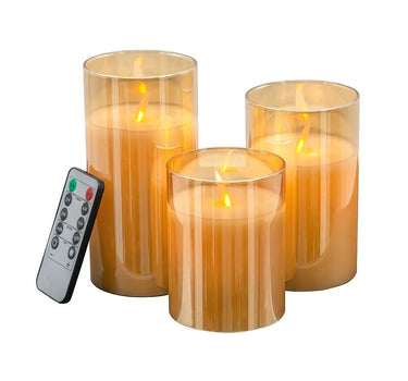 A&B Set of 3 Amber Real Flame-Effect LED Wax Candles 4", 5", 6" - Flameless Candles Candles/Fragrance