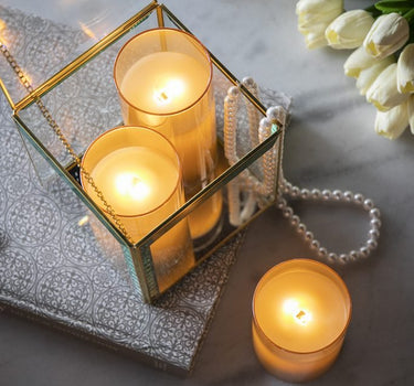 Set of 3 Amber Real Flame-Effect LED Wax Candles 4", 5", 6"