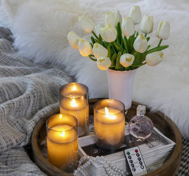 Set of 3 Grey Real Flame-Effect LED Wax Candle 4", 5", 6"