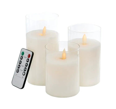 A&B Set of 3 White Real Flame-Effect White LED Wax Candle 4", 5", 6" - Flameless Candles Candles/Fragrance