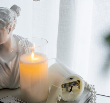 Set of 3 White Real Flame-Effect White LED Wax Candle 4", 5", 6"