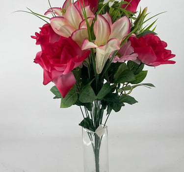 Fortune Rose/Zinnia/Lily Mixed Bush Pink 23” - Silk