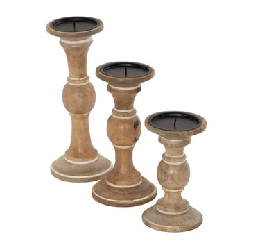 Light Brown Wood Candle Holder Medium 4"x4"x8.5"