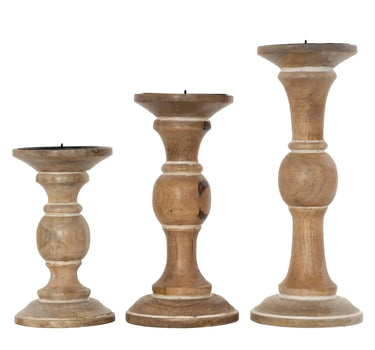 Light Brown Wood Candle Holder Large 4"x4"x10.5"