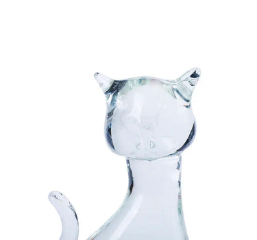 Glass Cat with Fish Figurine 6.5"H