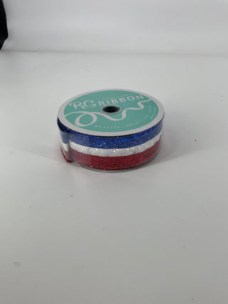Red, White, and Blue Glitter Striped Ribbon 1.5" x 10 Yd
