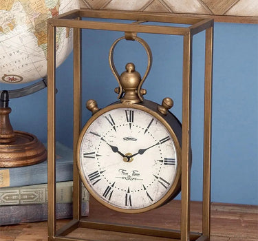 Bronze Metal Standing Stopwatch Table Clock 9"W x 13"H