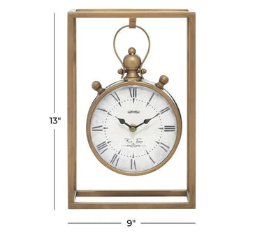 Bronze Metal Standing Stopwatch Table Clock 9"W x 13"H
