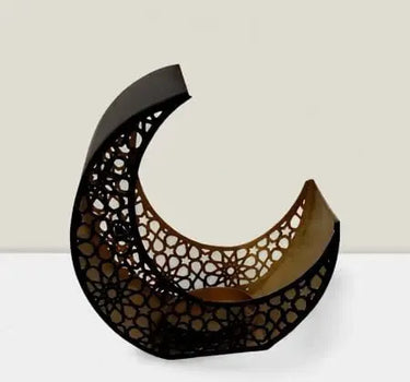 SNK Windsor Black and Gold Moon-Shaped Votive Lantern 3.75"H X 6.5"L - Candle Holders Merchandise