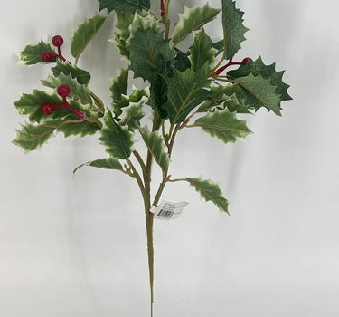 Select Holly Pick Green/Cream 10" - Artificial Non-Flowering Plants Silk