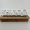 Kalalou Five Glass Bud Vases w/ Wood Base 12.5”L x 5”H - Uncategorized Merchandise