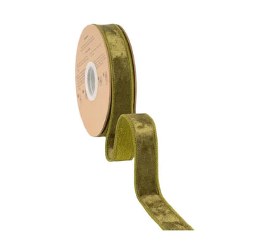 Moss Wired Heritage Velvet Ribbon by La Ribbons, 1in x 10yd