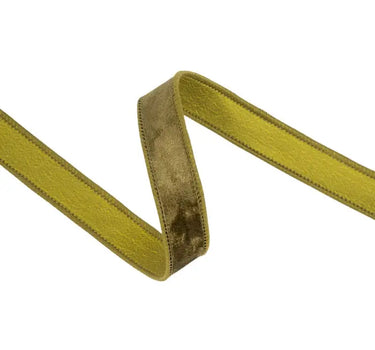 Moss wired heritage velvet ribbon, 1 in. x 10 yd, moss green velvet with gold wired edges, La Ribbons