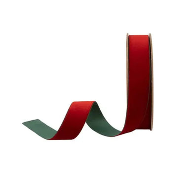 Velvet ribbon by La Ribbons, reversible red and green, 1 in x 10 yd spool