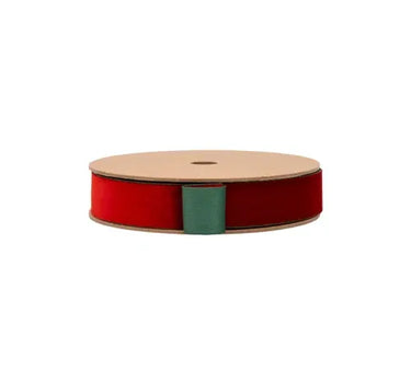 Ribbon spool of La Ribbons velvet ribbon, red and green reversible, 1in x 10yd.