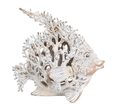 Decorative Polyresin Angelfish Sculpture with White Coral Reef Design 11 " x 6.5" x 10"