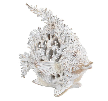 Decorative Polyresin Angelfish Sculpture with White Coral Reef Design 11 " x 6.5" x 10"