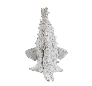 Decorative Polyresin Angelfish Sculpture with White Coral Reef Design 11 " x 6.5" x 10"