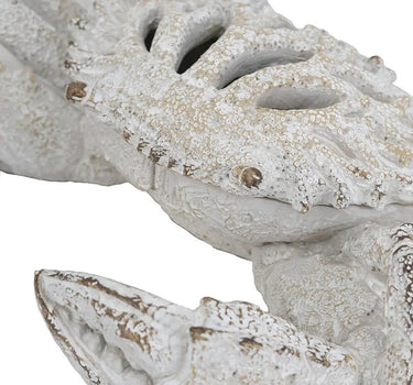 Decorative White Crab Sculpture with Distressed White Finish and Open-Cut Details 11" x 7.5" x 2.5"