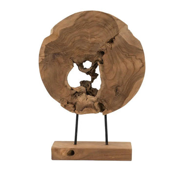 A&B Abstract Teak Wheel Sculpture with Stand Large 13.5" x 17.5" - Merchandise