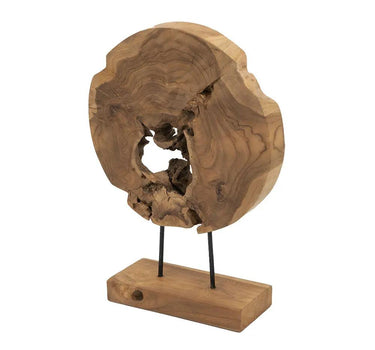 A&B Abstract Teak Wheel Sculpture with Stand Large 13.5" x 17.5" - Merchandise