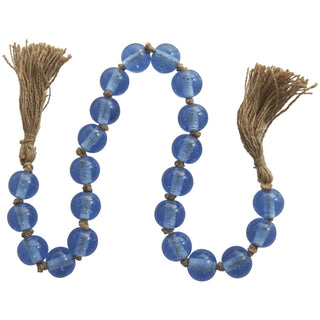 Handmade Blue Glass Beaded Garland w/ Tassel 45"