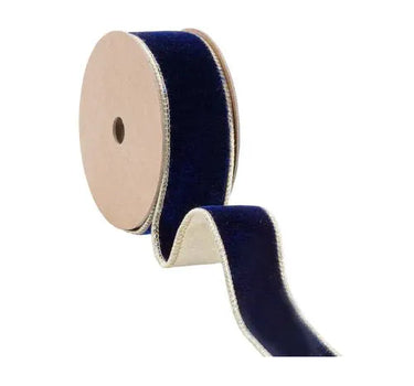 La Ribbons Wired Premium Velvet Ribbon Royal Blue w/ Gold Dupioni-Fused Backing 1.5"Wx10yd - Velvet Ribbons Ribbon