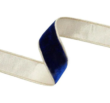 La Ribbons Wired Premium Velvet Ribbon Royal Blue w/ Gold Dupioni-Fused Backing 1.5"Wx10yd - Velvet Ribbons Ribbon