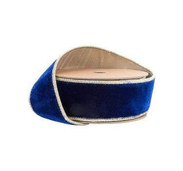 La Ribbons Wired Premium Velvet Ribbon Royal Blue w/ Gold Dupioni-Fused Backing 1.5"Wx10yd - Velvet Ribbons Ribbon