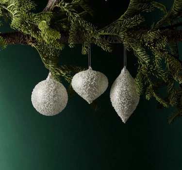 Glass champagne frosted ornament set of 3, glittery textured spheres with silver hangers by Melrose
