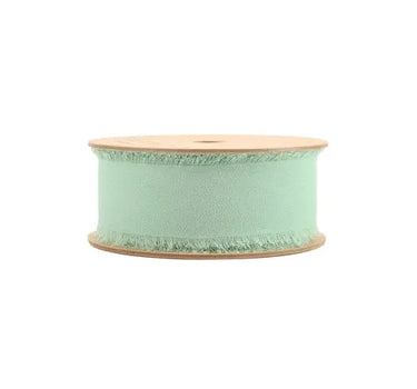 Light green frayed-edge chiffon ribbon by La Ribbons, 1.5in x 10yd spool