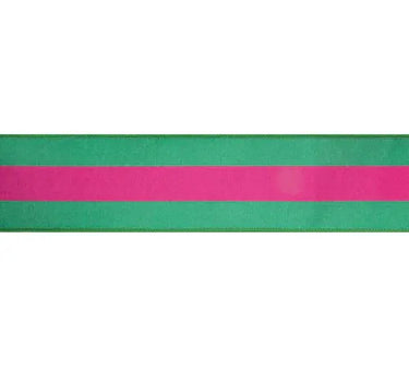 La Ribbons Striped Wired Dupioni Ribbon Hot Pink-Green 2.5"W x 10yd - Velvet Ribbons Ribbon