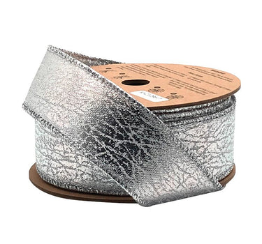 La Ribbons Wired Ribbon Silver Faux Leather 1/2" x 10Yd - Velvet Ribbons Ribbon