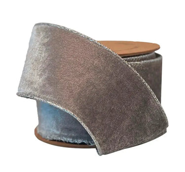 La Ribbons Velvet Wired Ribbon, Grey Silver/Silver 2 1/2" x 10Yd - Velvet Ribbons Ribbon